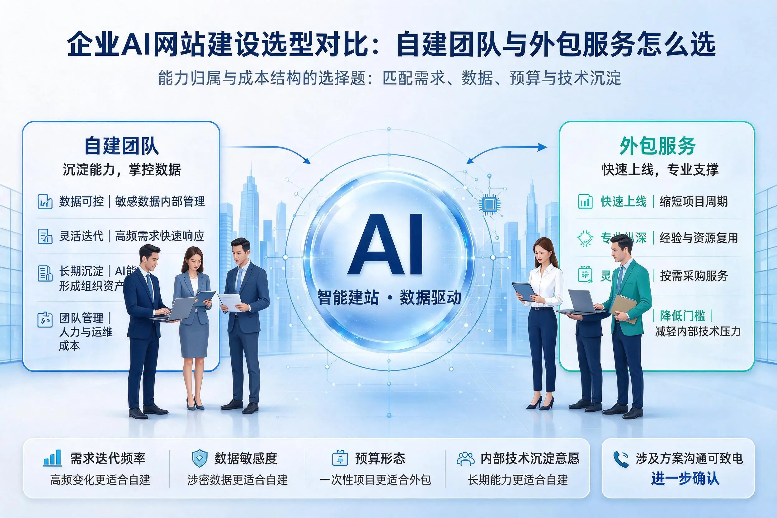 开封企业AI网站建设选型对比：自建团队与外包服务怎么选